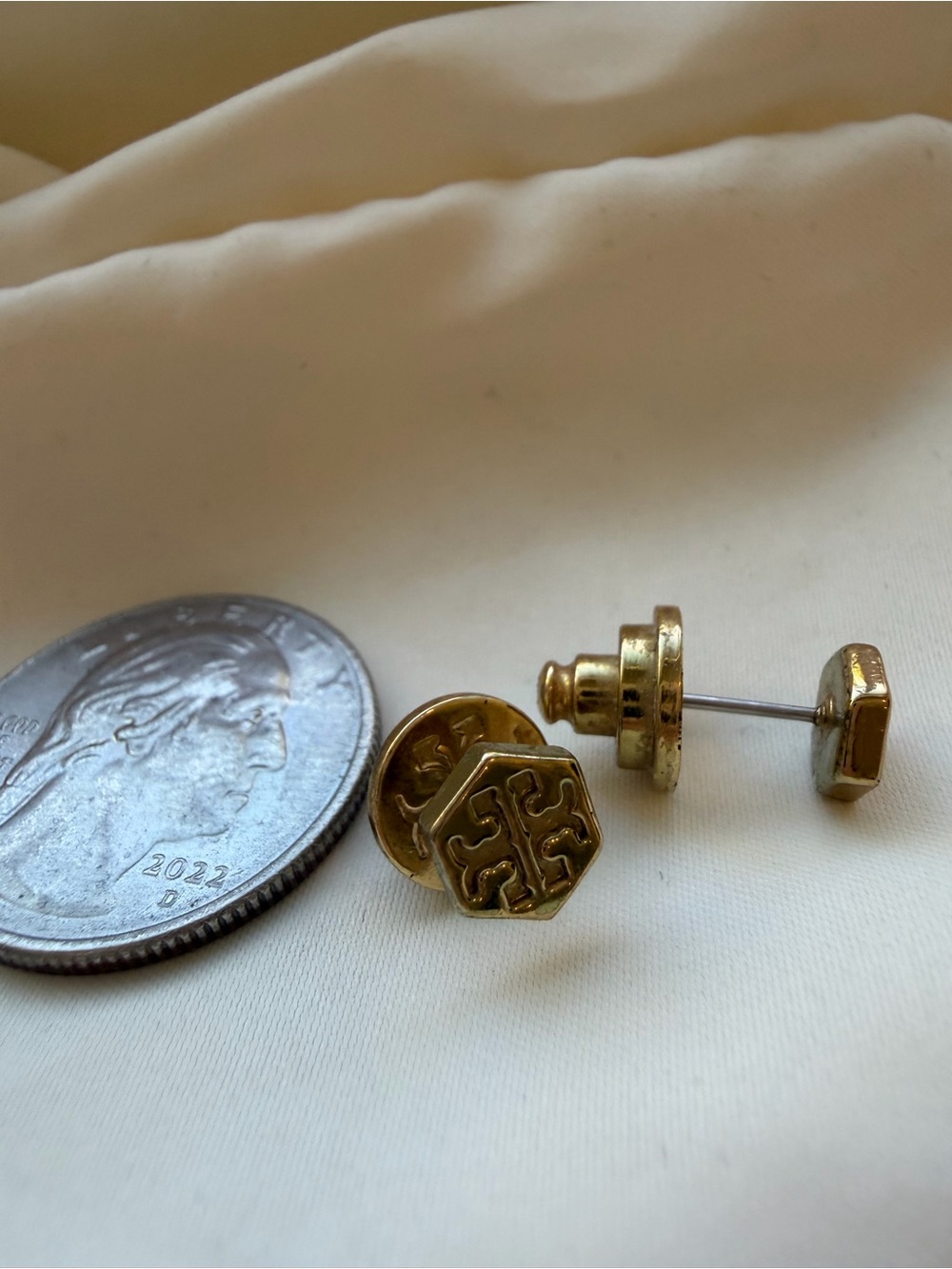 Tory Burch Gold Hexagon Logo Stud Earrings